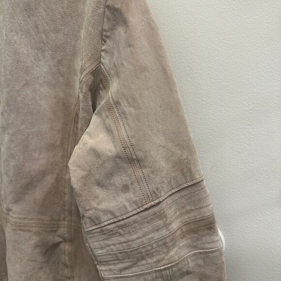 Weather Tamer VTG 90s Beige Suede Faux Fur Shearling Coat Aviator Pilot Sz Large - Picture 13 of 15